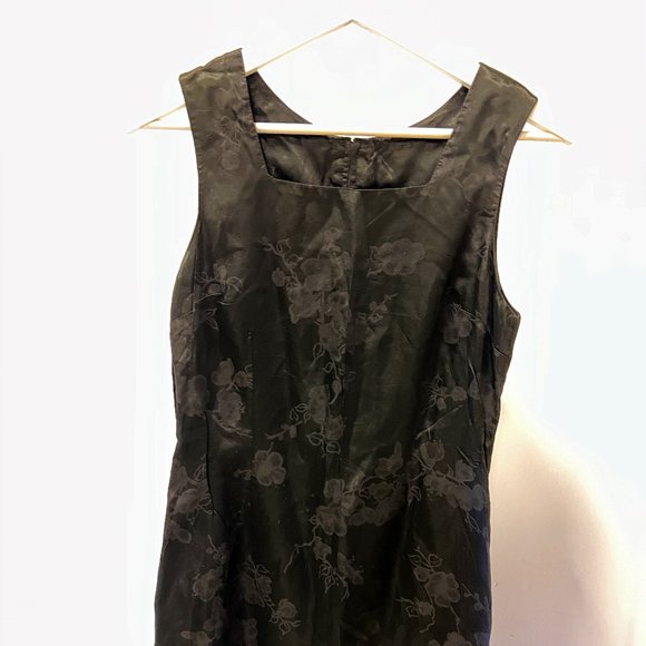 Satin Sleeveless Dress with Floral Print in Black - Picture 1 of 5